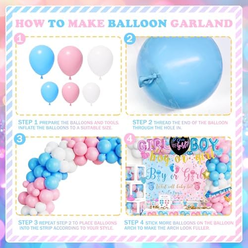 170 PCs Baby Boxes Gender Reveal Decorations, Hombae Boy or Girl Gender Reveal Decorations What Will Baby Be Backdrop Balloon Garland Banner Tablecloth Cake Cupcake Topper Cutout Poster Sash Pink Blue - Image 3