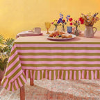 Tudomro Striped Tablecloth, Rectangle, Olive, Dusty Rose, 84'' X 60'' by Tudomro