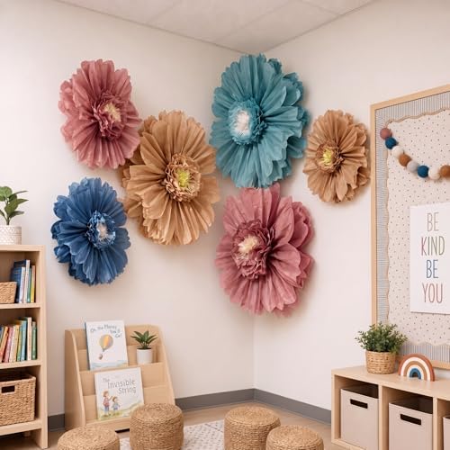 Giegxin 6 Pcs 31.5", 24" Boho Paper Flowers Classroom Bulletin Board Decor by Giegxin