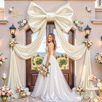 Big Beige Bow Backdrop Large Beige Bow Decor Gift Bows Birthday Decorations 48x24x120 Inches Giant Bow Birthday Party Backdrop for Wedding Baby Shower Photography Coquette Room Decor - Image 3