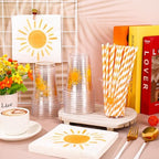 JarThenaAMCS Boho Sun Disposable Tableware Set Serves 50, Yellow Sunshine - Image 4
