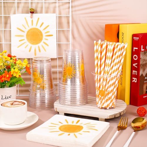 JarThenaAMCS Boho Sun Disposable Tableware Set Serves 50, Yellow Sunshine - Image 4