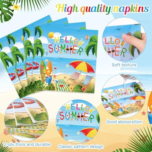 Pickmesh 250 Pcs Hello Summer Plates Napkins and Cups Beach Party Decorations Hawaiian Tropical Disposable Paper Tableware Set for 50 Guests Summery Ocean Pool Luau Birthday Party Supplies - Image 4