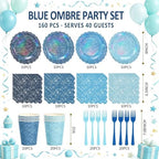 Blue Iridescent Party Tableware for 40 Guests, Holographic Paper Plates - Image 2