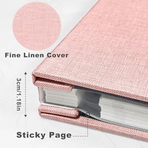 Large Photo Album Self Adhesive, DIY Scrapbook Album for 3x5 4x6 8x10 Pictures, 60 Pages Light Pink Linen Cover Memory Book, Ideal Gift for Family Wedding Baby Christmas Anniversary - Image 3