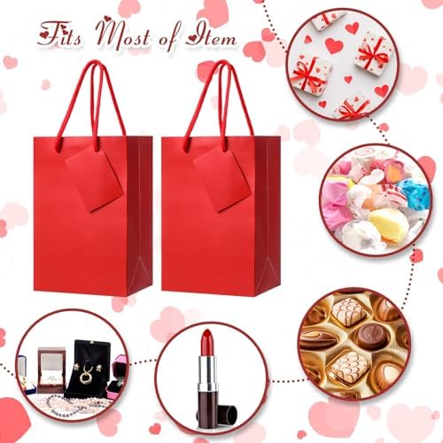 Sherr 50 Pcs Red Gift Bags with Handles Tags 5.3 x 3.7 x 8.1 Inches Small Glossy Paper Bags Bulk Wedding Birthday Baby Shower Party Favor Gifts - Image 5
