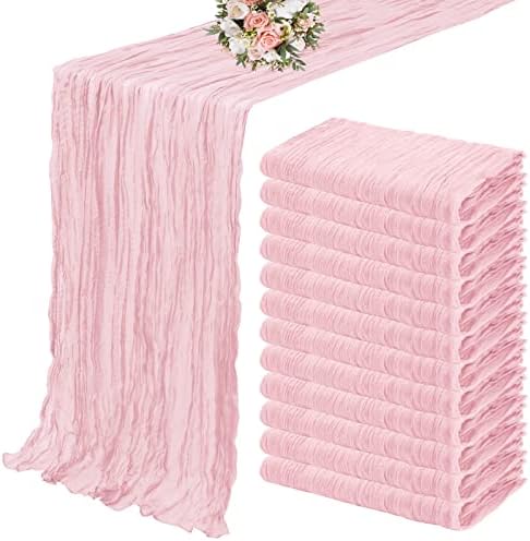 12 Pack Cheesecloth Table Runner 35 x 120 inch Long Boho Cheese Cloth Gauze Table Runners Semi Sheer Table Runner for Wedding Decor, Bridal Shower, Birthday Party (Light Pink) by YMHPRIDE