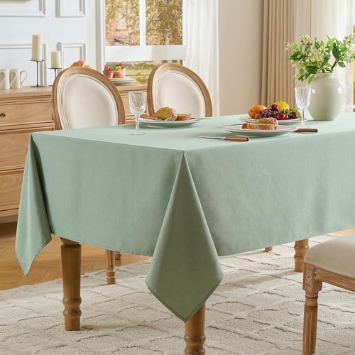 Sage Green Rectangle Tablecloth, 60 x 90 Inch Linen Textured Table Cover - Image 2