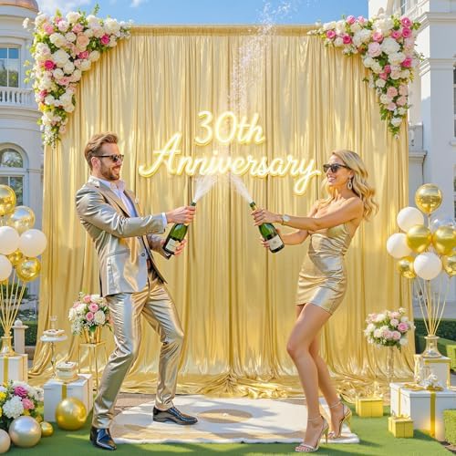 20ft x 10ft Gold Sequin Backdrop Curtains for Party Wedding Shimmer Curtain Backdrop Prom Sparkly Glitter Fabric Photo Backdrop Drapes for Birthday Party Photography Baby Shower 5x10FT, 4 Panels - Image 4