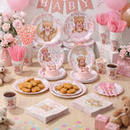 450 Pcs Tableware Set, Serve 50, Pink, Bear Baby Shower - Image 6