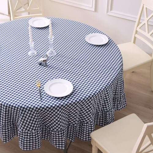 Navy Blue White Gingham Tablecloth Round Dia.70“ - Image 3