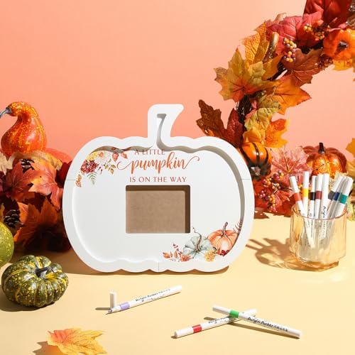 Thyle Pumpkin Baby Shower Sonogram Frame with 12 Marker Fall a Little Pumpkin Is on The Way Signature Book Ultrasound Picture Frame for Thanksgiving Autumn Gender Reveal Party Gift Keepsake - Image 4