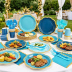 Light Blue Paper Plates and Napkins Party Supplies for 48 Guests, Disposable 9’’ Scalloped Blue and Gold Gradient Tableware Set for Birthday, Wedding, Baby Shower Decorations - Image 4