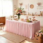Wish Care Blush Pink Polyester Table Clothes for 4 Foot Rectangle Tables, Wrinkle Free Fitted Table Cover with Pleated Ruffle Table Skirt for Birthday Party Wedding Trade Show Event Display - Image 3