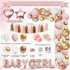 Guudmua 301Pcs Baby Shower Decorations For Girl, Girl Baby Shower Decorations Kits - Disposable Dinnerware Set With Pink Rose Gold Floral (50 Guest), "BABY girl" Banner, Balloon, Sash, Cake Topper - Image 3