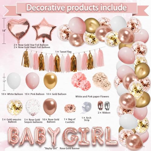 Guudmua 301Pcs Baby Shower Decorations For Girl, Girl Baby Shower Decorations Kits - Disposable Dinnerware Set With Pink Rose Gold Floral (50 Guest), "BABY girl" Banner, Balloon, Sash, Cake Topper - Image 3