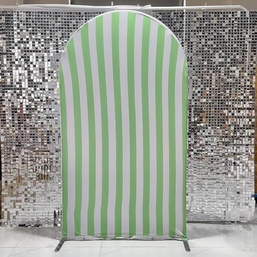 FiVan Arch Covers Stretchy Green Stripes Backdrop for Birthday Baby Shower Party Decoration 4x7ft Baptism Background Props - Image 3