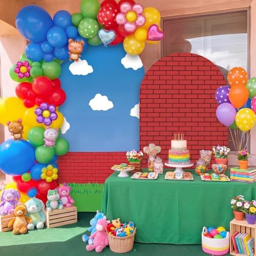 Moukeren Brick Wall Arch Cover Spandex Arch Backdrop Cover 6ft and 7.2ft for Video Games Themed Baby Shower Party Gender Reveal Baby Birthday Party Banquet Photo Arches Background Decorations Supplies by Moukeren