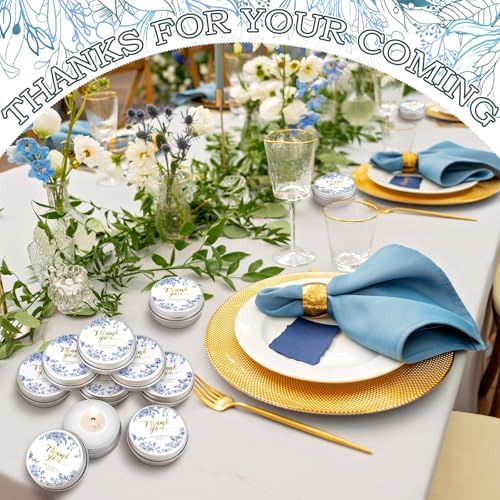MTLEE 50 Pcs Blue Floral Wedding Candles Gift Favors for Guests 1 Oz - Image 4