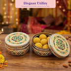 LOVENSPIRE Meenakari Stainless Steel Storage Box with Lid (400gm) Decorative Round Indian Food Container for Sweets, Kitchen Items & Return Gift Favors Pack of 4 - Image 3