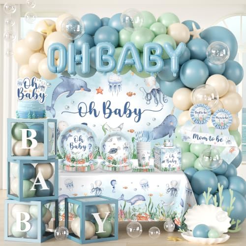 Cocomigo 347PCS Under the Sea Baby Shower Decorations Set Serves 25 by cocomigoPartyHome