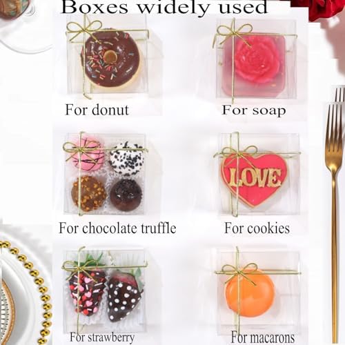 3.3"X3.3"X1.5" 100PCS Clear Chocolate Truffle Boxes for Cookies, Soap, Donuts, Macarons, Mini Bakery, Brownies - Image 5