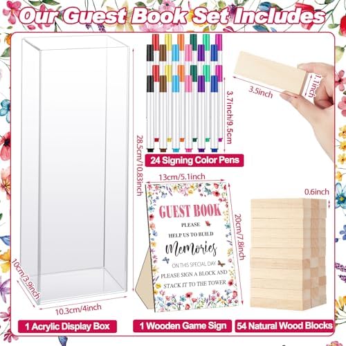 80 Wedding Guest Book Alternative tumbling tower Wooden Block, Wildflower - Image 4