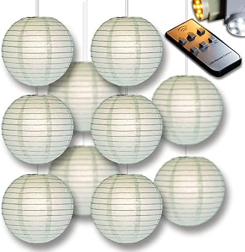 14 Inch Arctic Spa Blue Paper Lantern Remote Controlled LED Lights (10-Pack Combo Kit) by Fantado+Party+%26+Event+Lighting