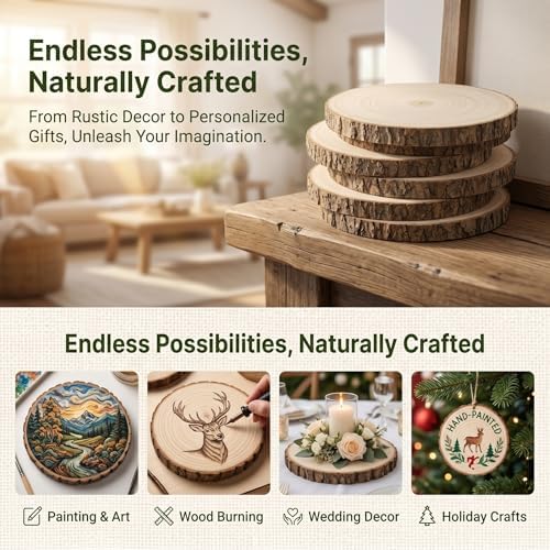 Wood Slices for Centerpieces, 7-8 Inches, Round, 10 Pack, Rustic Style, for Weddings, Baby Showers, and DIY Crafts - Image 6