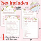 WOODAMORE Funny Baby Shower Games for Girl - Baby Shower Bingo Game Girl, Babies Showers Word Scramble, Floral Babies Showers Activities for 25 Guests, Trivia Mommy Or Daddy Game for Decor (Pack of 3) - Image 2