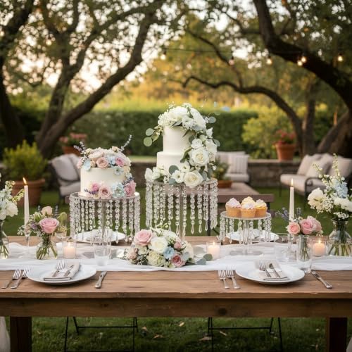 Crystal Cake Stand for Party, Clear Acrylic Cake Stand Sets for Dessert Table, 3Pcs Round Cake and Cupcake Stand for Wedding Birthday Party Event Decorations - Image 2