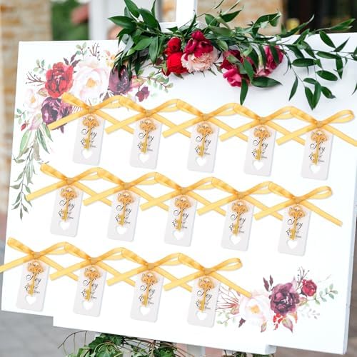 100 Sets Vintage Key Bottle Opener Wedding Favors, Wedding Party Souvenir Gift for Guests with Thank You Tag Card Pillow Candy Box and Satin Ribbon (Gold) - Image 6