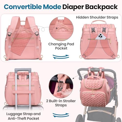 Tealari 4 in 1 Convertible Diaper Bag Backpack,Waterproof Baby Diaper Bag with Changing Pad,Converts into Baby Tote Bag,Diaper Backpack,Stroller Bag and Crossbody Diaper Bag - Image 4