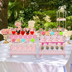 Wood Cake Pop Stands, 3 Tier Lollipop Holders with Twist Ties Lollipop Sticks, Sucker Display Riser for Dessert Table of Wedding Birthday Party (Pink-2P) - Image 5