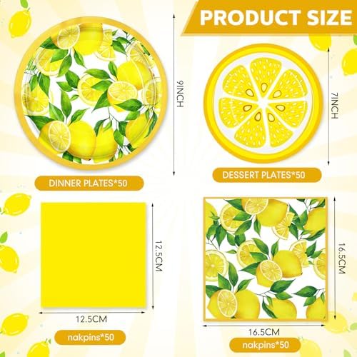 Funnymoom 200 Pcs Lemon Party Decorations Paper Plates and Napkins Serve 50 - Image 2