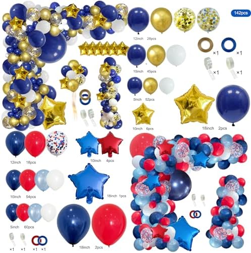 142Pcs Red White and Blue Balloon Arch Garland Kit, and 148pcs Navy Blue Gold Balloon Arch Garland by Apartyproviderbyyourside