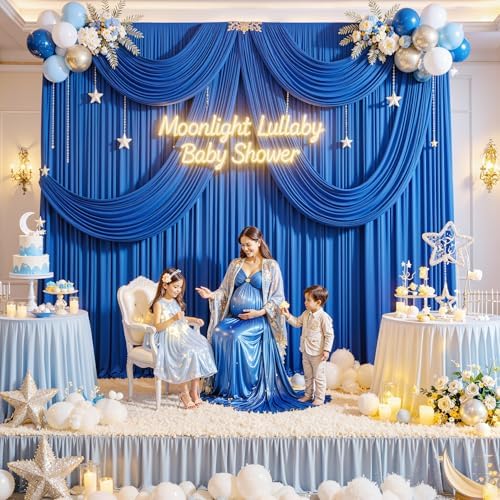 20ft x 10ft Wrinkle Free Royal Blue Backdrop Curtain for Party, Polyester Royal Blue Photo Backdrop Drapes 4 Panels 5x10ft for Birthday Photography Background Weddings Baby Shower Party - Image 2