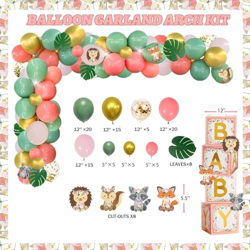 Woodland Baby Shower Decorations Girl, Forest Animal Gender Neutral Baby Shower Party Decorations Its a Girl Backdrop Balloon Garland Banner Box Cutout Cake Cupcake Topper Sash Pink - Image 5