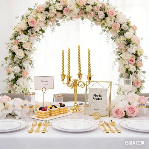 Supernal 350Pcs Elegant White and Gold Plastic Dinnerware Set for Wedding - Image 2
