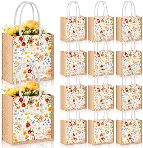 Abbylike 12 Pcs Floral Gift Bag Small Flower Tote Bag,Pastel Wildflowers by Abbylike