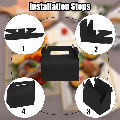 ZSDRTYU Treat Boxes, 50 Pcs Gable Boxes Party Favor Boxes, Kraft Gable Treat Boxes For Christmas Party Decorations Birthday Favors (Black) - Image 6