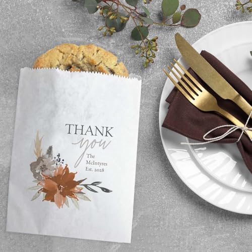 Personalized Indie Autumn Floral Thank You Treat Bags / 50 Custom Event Dessert Bags / 5 3/4" x 8" Indie Boho Floral Cookie Holder Wedding Anniversary Favor/Made In The USA - Image 3