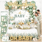 286Pcs Sage Green Baby Shower Decorations Kit, Gender Neutral Party Supplies with Balloon Arch, Backdrop, Plates, Napkins, Sash, Letter Boxes, Tablecloth, Serves 20 - Image 3