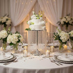 Wedding Cake Stand for Dessert Table 12 Inch Silver Crystal Pendants Metal Cake Stand Serves as A Round Dessert Cupcake Display Plate 16 Inch Tall (Silver) - Image 5