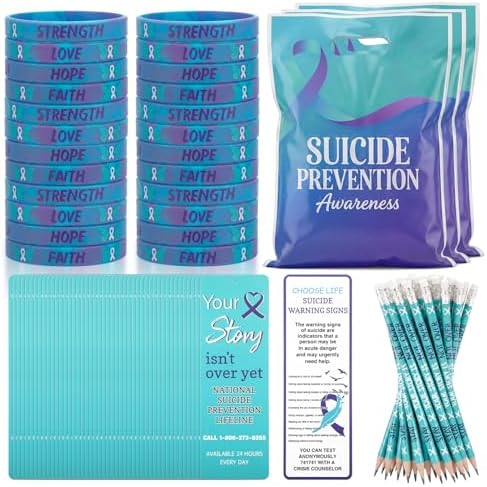 Resurhang 200 Pcs Suicide Prevention Awareness Item Bulk, Teal Purple Gifts by Resurhang