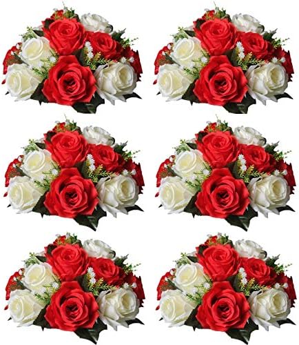 Sziqiqi Artificial Flower Centrepieces for Tables, Red & White, 6Pcs by SZIQIQI