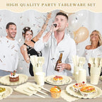 Vyntra 350 Pcs Ivory Cream Paper Plates and Napkins Party Supplies - Image 7