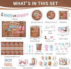 Boots Or Bows Gender Reveal Decorations, 313pcs Western Gender Reveal Decorations Plates and Napkins Cups Banner Backdrop Tablecloth Cake Topper Balloon for Boots Or Bows Gender Reveal Party Supplies - Image 6