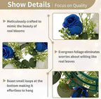 NUPTIO Flower Candle Rings for Centerpieces: 13.4 Inch Rose Wreath for Wedding Party Christmas - Royal Blue & White Wreaths for Spring Summer Front Door Porch Table Decor 2 Pcs - Image 5