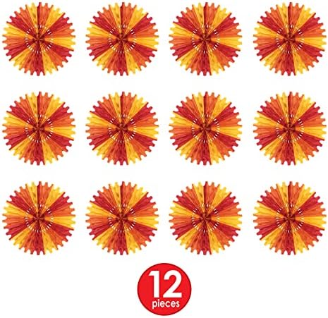 Beistle Tissue Fans – 12-Pack Round Hanging Tissue Paper Decorations for Fall Festivals, Autumn Celebrations, Harvest Parties and Seasonal Thanksgiving Events, Golden Yellow, Orange and Red, 25" - Image 3